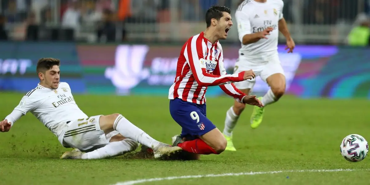 La entrada que realizó Fede Valverde a Morata en la Supercopa de 2020. Imagen: Eurosport.