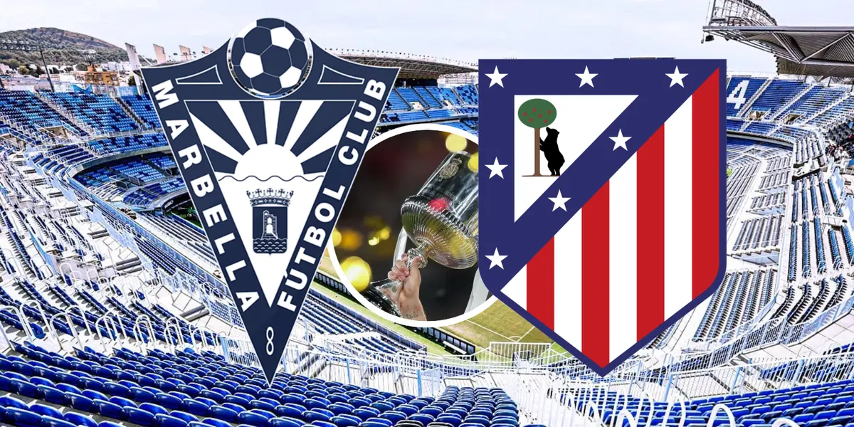 Marbella FC vs Atlético de Madrid Foto: Escudoteca y Marbella FC